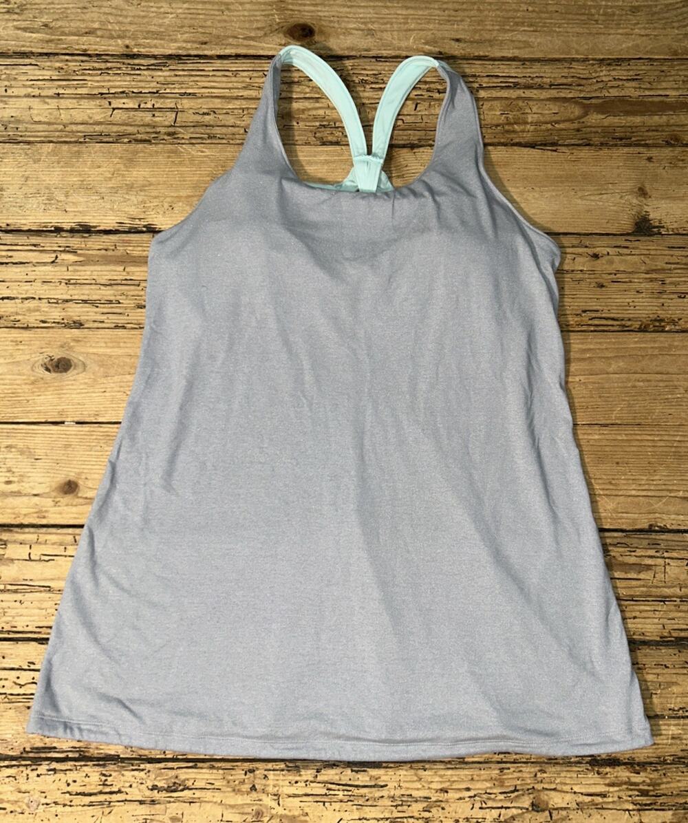 Lucy Women’s Size L Grey/Mint Keyhole Extra Long Tank NWOT